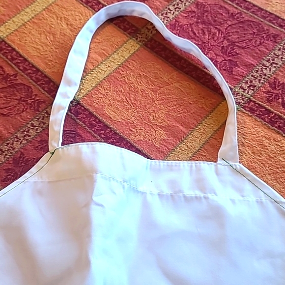 White Chef Apron with Green Thread (12 Qty) - Picture 3 of 5